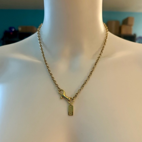 Coach Adjustable Gold-tone Hang Tag Charm Necklace Dog Leash Clip Clasp - Picture 3 of 11